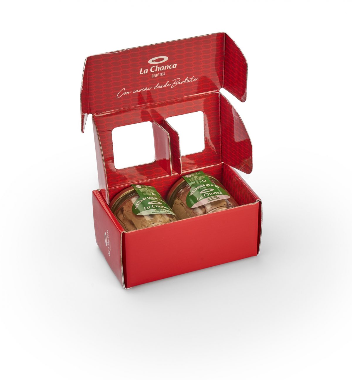 Estuche regalo rojo "Latido" con 2 tarros de conserva La Chanca