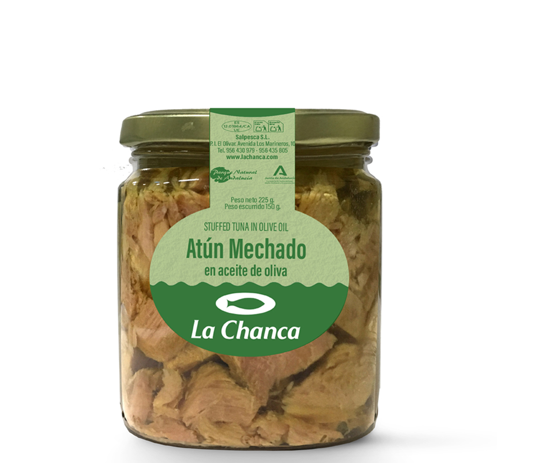 atun mechado 225 Tarro de atún mechado en aceite de oliva: gama Cocinados con Cariño