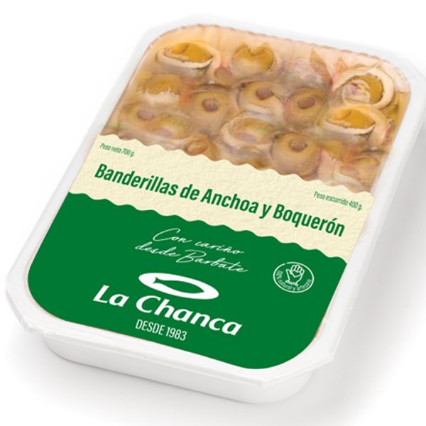 Bandeja de banderillas de anchoa y boqueron la chanca