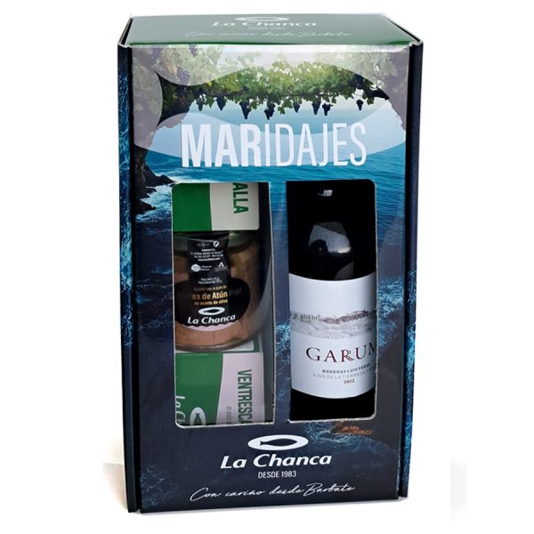 Estuche Tinto Maridaje con vino tinto y 5 conservas La Chanca
