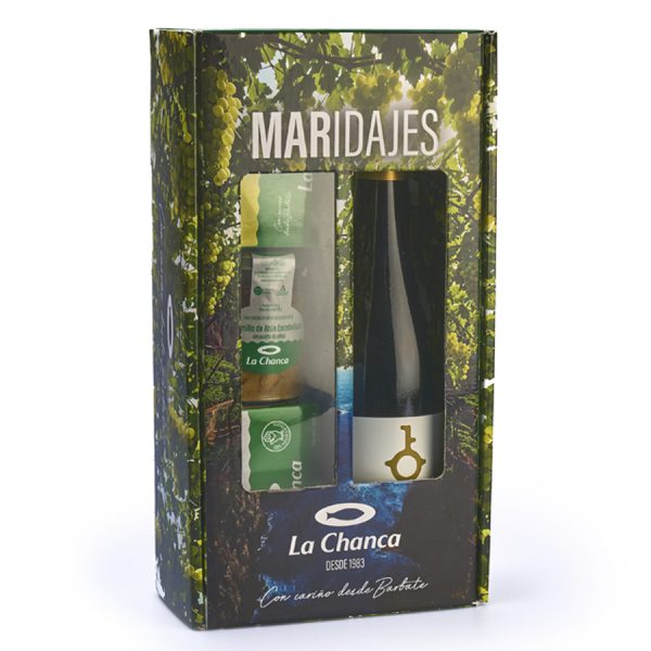 Estuche Maridaje con vino blanco Chardonnay y 5 conservas La Chanca
