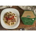 Plato de ventresca con guisantes y pimiento morrón