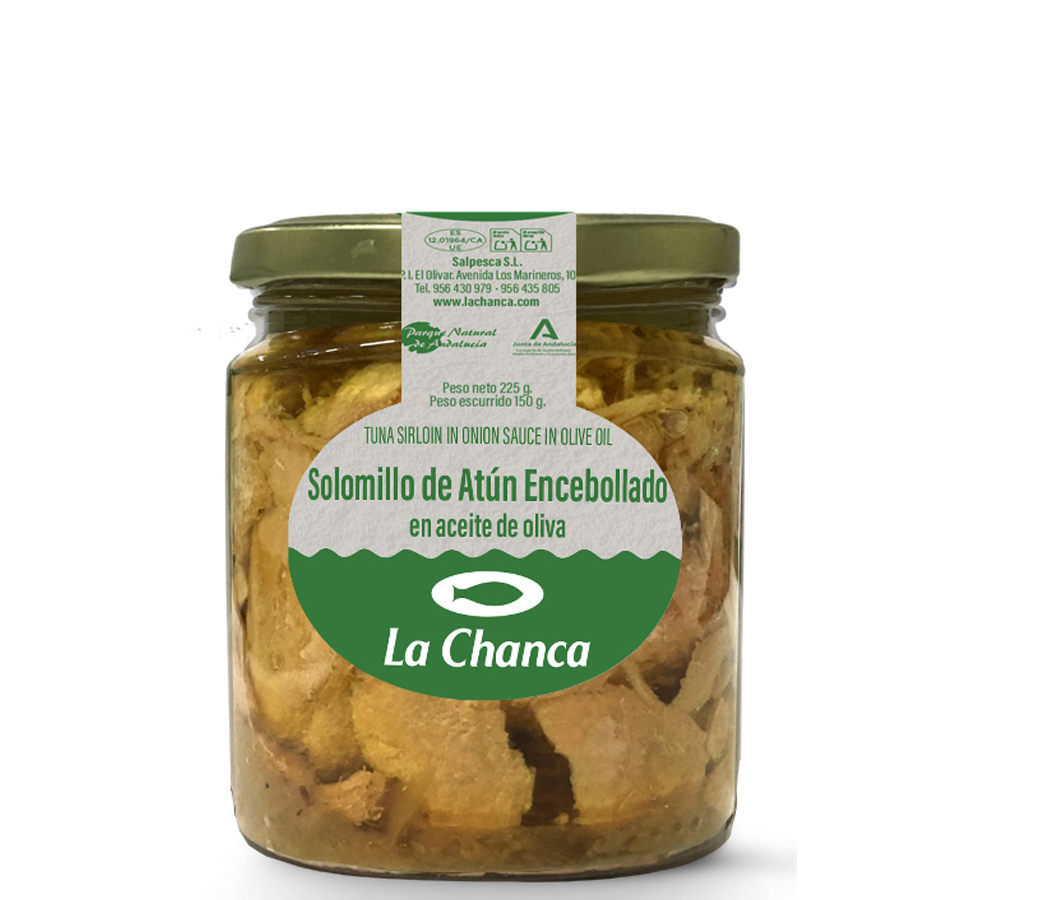 solomillo encebollado2 Tarro de solomillo de atún en cebollado en aceite de oliva: gama Cocinados con Cariño