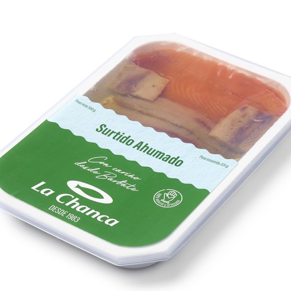 Bandeja surtido ahumado con bacalao, palometa, sardina y arencon